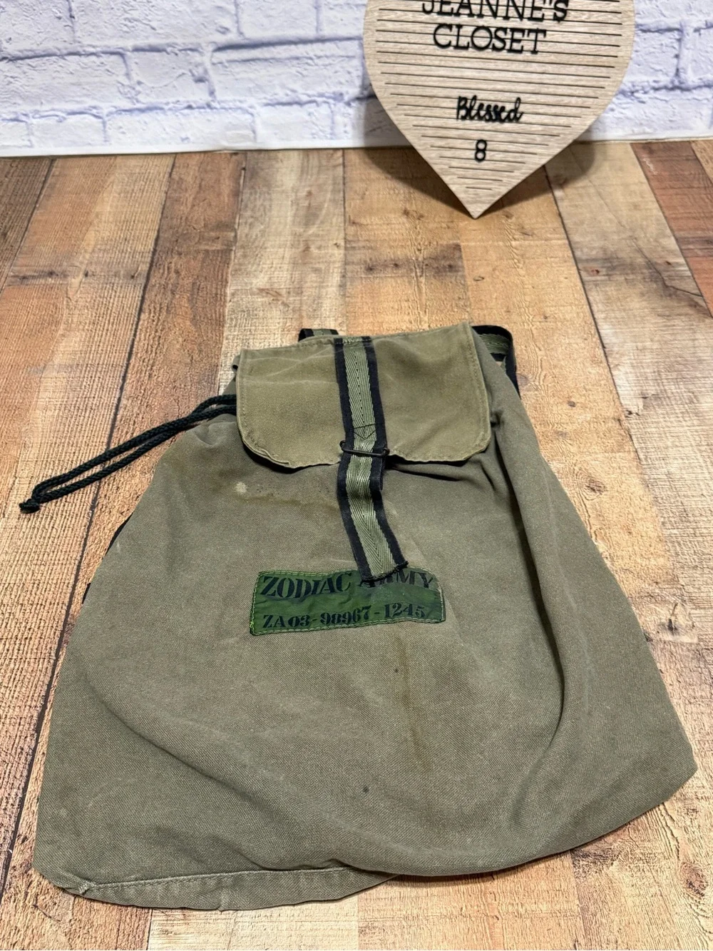 Zodiac Army Olive Drab Canvas Drawstring Backpack Rucksack ZA03-98967-1245